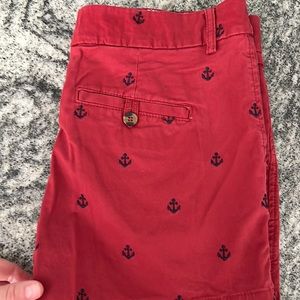 Cranberry with navy blue anchors.